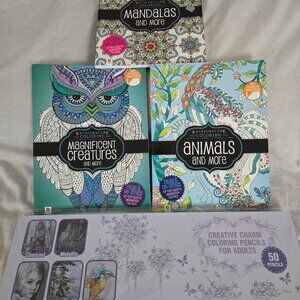 Artist 50 Piece Color Pencil Set. Kaleidoscope Adult Coloring Books set of 3 NWT